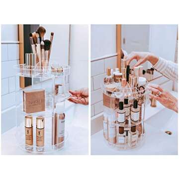 Rotating Makeup Organizer by Tranquil Abode | 360 Spinning Clear Acrylic Vanity & Bathroom Storage Display Case for Skincare, Perfume, Cosmetic, Beauty, Make up and Essential Oil Products