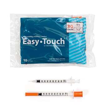 EasyTouch U-100 Insulin Syringe with Needle, 30G 1cc 1/2-Inch (12.7mm), Box of 100