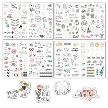 Transparent Waterproof Stickers For Wedding Planning Stickers-4 Sheets 230 Illustrationsand Phrases Per Pack,Used for Bridal Shower Engagement Marriage Anniversary,Sticker Set for Scrapbooking Bride Planner Calendar (A)