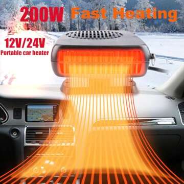 Portable Car Heater and Defroster That Plugs into Cigarette Lighter for Car 12V 200W Fast Heating and Cooling Fans for Car Hidden Handle 360 ​​Degree Car Heaters for Vehicle