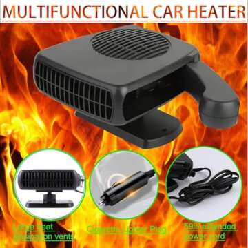 Portable Car Heater and Defroster That Plugs into Cigarette Lighter for Car 12V 200W Fast Heating and Cooling Fans for Car Hidden Handle 360 ​​Degree Car Heaters for Vehicle