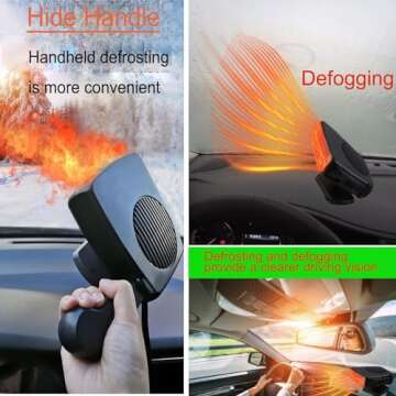 Portable Car Heater and Defroster That Plugs into Cigarette Lighter for Car 12V 200W Fast Heating and Cooling Fans for Car Hidden Handle 360 ​​Degree Car Heaters for Vehicle