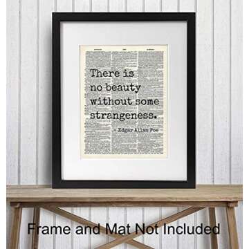 Edgar Allan Poe Quote 8x10 Dictionary Art Wall Decor Picture - Upcycled Vintage Retro Decoration for Home, Office, Apartment, Living Room, Bedroom, Bathroom - Gift for Poetry Fans