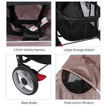 Baby Joy Lightweight Stroller, Compact Toddler Travel Stroller for Airplane, Infant Stroller w/Adjustable Backrest/Footrest/Canopy, 5-Point Harness, Storage Basket, Easy One-Hand Fold, Coffee