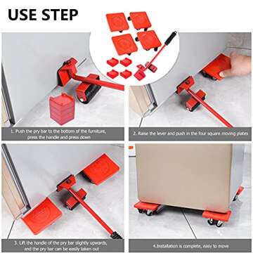 UBEI Furniture Move Tool Kit with 4 Sliders,4 Adjustable Heightening Pads, 1 Furniture Lifter, Easy Moving Tool Roller Heavy Duty Furniture Lifter 880-lb Load Capacity (Red)