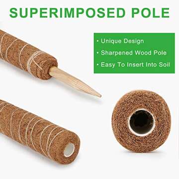 GROWNEER Full Length 29 Inches Moss Pole - 2 Pcs 17 Inches Coir Totem Pole Coco Sticks, with 15 Pcs Labels, Coir Totem Pole Coco Stick for Plant Support Extension, Climbing Indoor Plants, Creepers