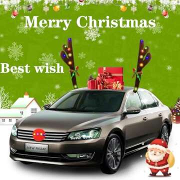 Christmas Rudolph Reindeer Vehicle Car Kit, Car Reindeer Antlers & Nose Decorations, Antlers Car Kit,Antler Decor with Jingle Bells Red Nose and Tail for Truck,Decorate Any Vehicle.