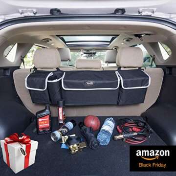 YoGi Prime Car Trunk Organizer - Hanging Cargo Storage Bag for SUVs, Vans, Cars | Waterproof, 4 Pocket Backseat Storage Solution | Easy Install, Durable & Versatile - Ideal Christmas Gift for Drivers