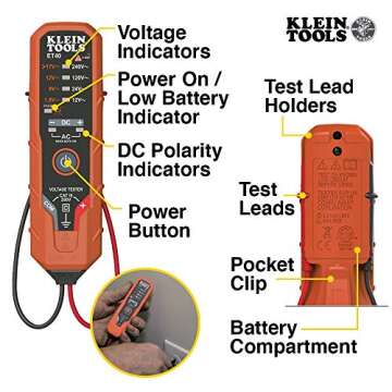 Klein Tools CL120VP Electrical Voltage Test Kit with Clamp Meter, Three Testers, Test Leads, Pouch and Batteries