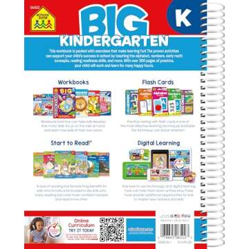 School Zone - Big Kindergarten Workbook - 320 Spiral Pages, Ages 5 to 6, Early Reading and Writing, Numbers 0-20, Basic Math, Matching, Story Order, and More (Big Spiral Bound Workbooks)