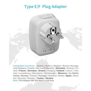 2 Pack Type E/F Plug Adapter, VINTAR Schuko Germany France Adapter Plug,South Korea Outlet Adapter with 1 USB C,3 USB Ports and 2 Outlets, US to EU Spain Iceland Greece Paris German French Korea