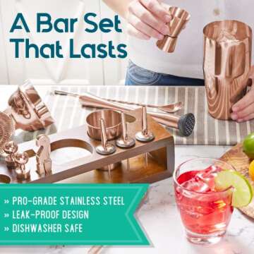 Mixology Bartender Kit: 23-Piece Bar Set Cocktail Shaker Set with Stylish Bamboo Stand | Perfect for Home Bar Tools Bartender Tool Kit and Martini Cocktail Shaker for Awesome Drink Mixing (Copper)