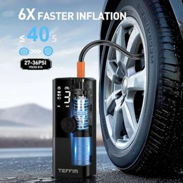 Tire Inflator Portable Air Compressor - 150PSI & 20000mAh Battery, 12V Smart Air Pump for Car Tires, 6X Tire Pump with Pressure Gauge, Auto Shut-Off, Motorcycle, SUV, Bike Pump, Bicycle, Balls