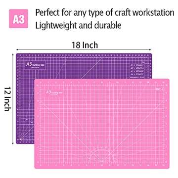 Headley Tools 18"x12" Thickened Self Healing Cutting Mat, A3 Rotary Cutting Sewing Mat for Crafts, Double Sided 5-Ply Table Cutting Board for Fabric Quilting Art Hobby Project, Pink/Purple