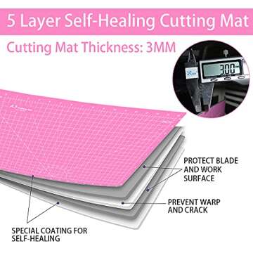 Headley Tools 18"x12" Thickened Self Healing Cutting Mat, A3 Rotary Cutting Sewing Mat for Crafts, Double Sided 5-Ply Table Cutting Board for Fabric Quilting Art Hobby Project, Pink/Purple