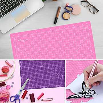 Headley Tools 18"x12" Thickened Self Healing Cutting Mat, A3 Rotary Cutting Sewing Mat for Crafts, Double Sided 5-Ply Table Cutting Board for Fabric Quilting Art Hobby Project, Pink/Purple