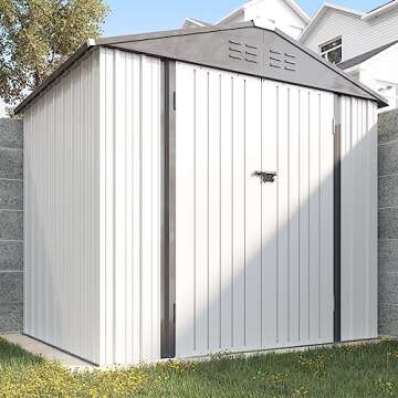 Greesum Metal Outdoor Storage Shed 8FT x 6FT, Steel Utility Tool Shed Storage House with Door & Lock, Metal Sheds Outdoor Storage for Backyard Garden Patio Lawn, White