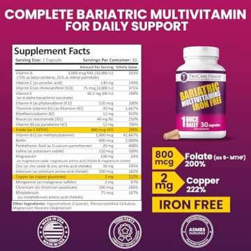 Procare Health Bariatric Multivitamin with Iron Free (30 Fast Dissolving Veggie Capsule) - Bariatric Vitamins for Gastric Sleeve & Gastric Bypass, Bariatric Multivitamin Without Iron (1 Month Supply)*