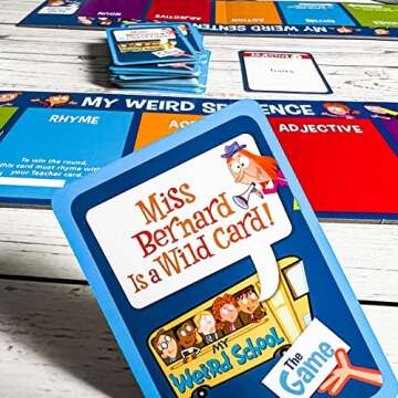 All Things Equal, Inc. Miss Bernard is a Wild Card- The My Weird School Game, Easy to Follow Rules, Educational, 2 to 4 Players, for Ages 6 to 10, Blue, White