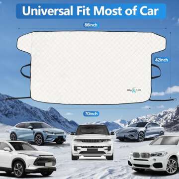 Big Ant Windshield Snow Cover, 600D Windshield Cover for Ice and Snow in Winter, Thicken Windshield Frost Cover with Side Mirror Covers and Snow Brush Suitable for Most Vehicle,Car,SUV