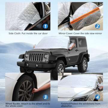 Big Ant Windshield Snow Cover, 600D Windshield Cover for Ice and Snow in Winter, Thicken Windshield Frost Cover with Side Mirror Covers and Snow Brush Suitable for Most Vehicle,Car,SUV