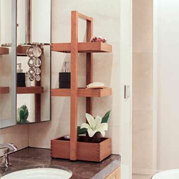 Cambridge Casual Indonesian Teak Estate Freestanding 3-Tier Shower, Caddy/Natural Brown