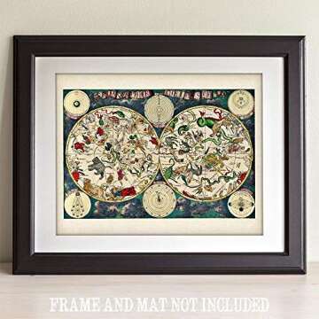 Astrology Posters - Planisphere Celeste Map - Zodiacs of the Night Sky -11x14 Unframed Art Print - Great Vintage Zodiac Poster, Astrology and Aptitude Vintage Home Wall Decor for Astrology Enthusiasts