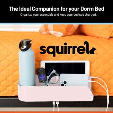 Squirrel-Bedside Perch for College Dorm Room Lofted Bed, Floating Organizer with USB-C & A Charging Ports, Teenage Gifts, Christmas Gifts for teens Girls, Dorm Room Gifts, Gifts for college, Pink