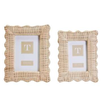 Two's Company Wicker Weave Handmade Photo Frame, Rattan Made Picture Frames for Wall Decor, Tabletop Photo Display, Decorative Frames for Home Decorations - Set of 2