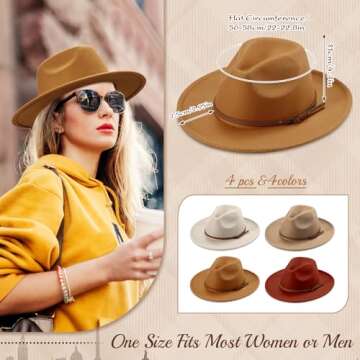 Unittype Floppy Hats for Women Classic Wide Brim Hat Felt Panama Hat with Adjustable Belt Buckle Panama Jazz Dress Hat (Vivid Color)