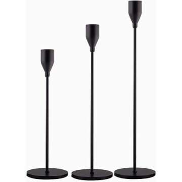 SUJUN Matte Black Candle Holders Set of 3 for Taper Candles, Decorative Candlestick Holder for Wedding, Dinning, Party, Fits 3/4 inch Thick Candle&Led Candles (Metal Candle Stand)