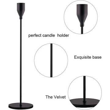 SUJUN Matte Black Candle Holders Set of 3 for Taper Candles, Decorative Candlestick Holder for Wedding, Dinning, Party, Fits 3/4 inch Thick Candle&Led Candles (Metal Candle Stand)