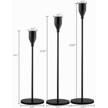 SUJUN Matte Black Candle Holders Set of 3 for Taper Candles, Decorative Candlestick Holder for Wedding, Dinning, Party, Fits 3/4 inch Thick Candle&Led Candles (Metal Candle Stand)