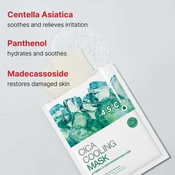 Cell Fusion C Post Alpha Cica Cooling Mask, Instant Cooling Sensation with Centella Asiatica, Cooling and Calming Facial Mask for Acne-Prone Skin, 5 sheets of 1 pack