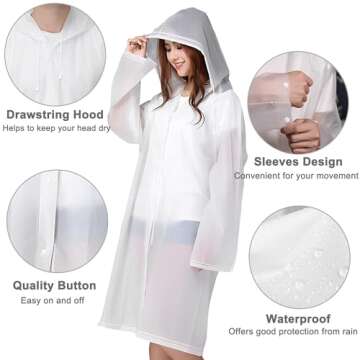 Cosowe Rain Ponchos for Adults Reusable, 2 Pcs Raincoats for Women Men with Hood (A-Adults Poncho-White)