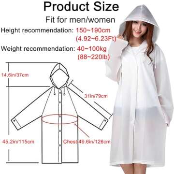 Cosowe Rain Ponchos for Adults Reusable, 2 Pcs Raincoats for Women Men with Hood (A-Adults Poncho-White)