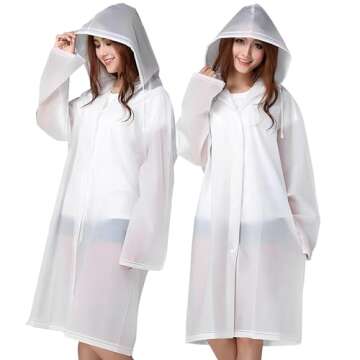 Cosowe Rain Ponchos for Adults Reusable, 2 Pcs Raincoats for Women Men with Hood (A-Adults Poncho-White)