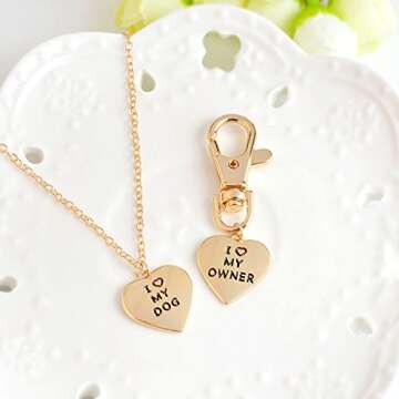 Meiligo® Fashion 2 Pcs Best Friends Friendship Love Heart Necklace Key Chain Owner and Dog Letter Pendant I Love My Dog Necklace Jewelry (Gold(2 pcs))