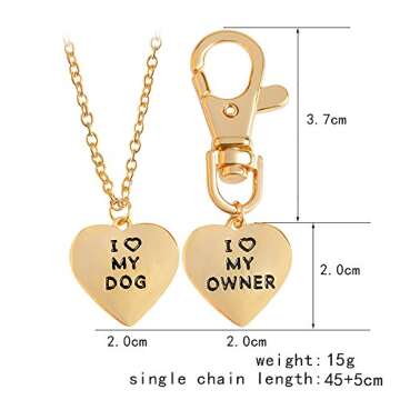 Meiligo® Fashion 2 Pcs Best Friends Friendship Love Heart Necklace Key Chain Owner and Dog Letter Pendant I Love My Dog Necklace Jewelry (Gold(2 pcs))