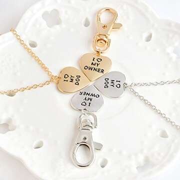 Meiligo® Fashion 2 Pcs Best Friends Friendship Love Heart Necklace Key Chain Owner and Dog Letter Pendant I Love My Dog Necklace Jewelry (Gold(2 pcs))