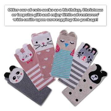 FNOVCO Girls Knee High Socks - Cute Animal Patterns, 6 Pairs