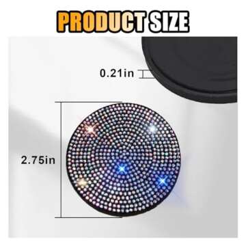 2PCS Bling Car Cup Coaster - 2.75 Inch Anti-Slip Car Cup Mat Silicone Cup Holder Insert Coaster - Crystal Rhinestone Embedded Decorative Coaster - Car Interior Accessories for Women (Colorful)