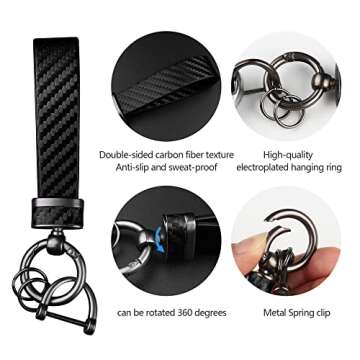 Turcee Leather Keychain: Carbon Fiber & Anti-Lost D-Ring