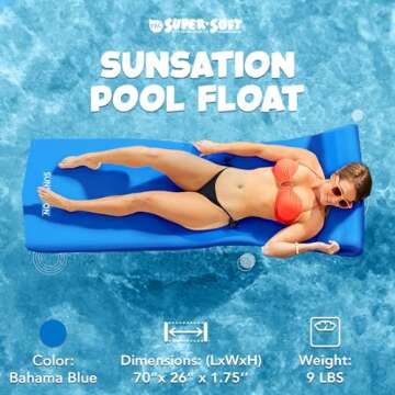 TRC Recreation Sunsation 1.75” Thick Vinyl Coated Foam Swimming Pool Float Mat Adult Lounger with Built-In Roll Pillow, Bahama Blue