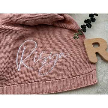 Rosanbella Personalized Baby Blanket with Name, Custom Knit Baby Blanket with Embroidery,Perfect Gift for Baby Showers, Strollers blanket, Car Seat Blanket, Embroidered Baby Name Blanket