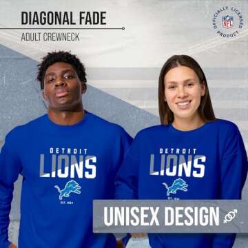 Team Fan Apparel Adult NFL Diagonal Fade Color Block Crewneck Sweatshirt - Officially Licensed - Tagless - Unisex Pullover (Detroit Lions - Royal, Small)