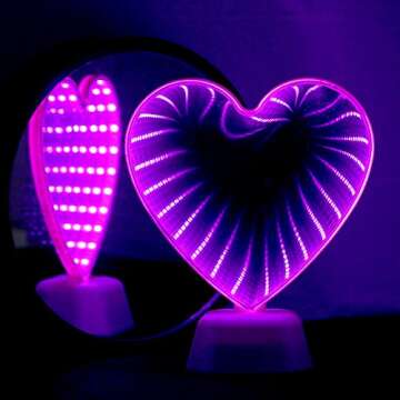 Chi-buy Mirror Light, LED Desktop Lamp - Heart Shaped Night Light & Party Decor, Pink, Modern Style, Plastic, Battery Powered, 7.48x2.75x6.29 inches, 0.19 lbs