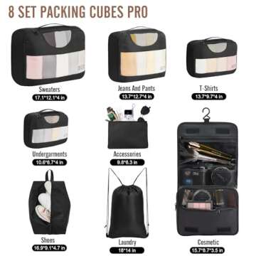 Veken 8 Set Packing Cubes - Ultimate Travel Organizer for All Your Needs