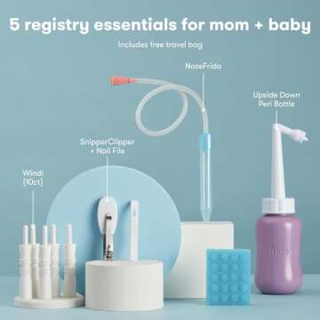 Frida Baby Bitty Bundle of Joy Mom & Baby Essentials Healthcare and Grooming Gift Kit Includes Peri Bottle, NoseFrida Snotsucker, Windi Gaspasser & Nail Clipper + File Set