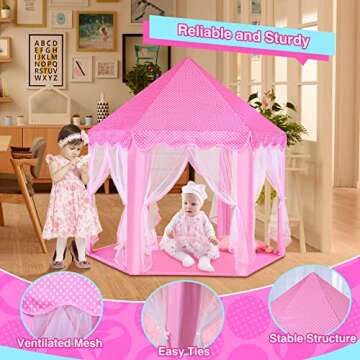 Princess Castle Play Tent with Lights for Girls